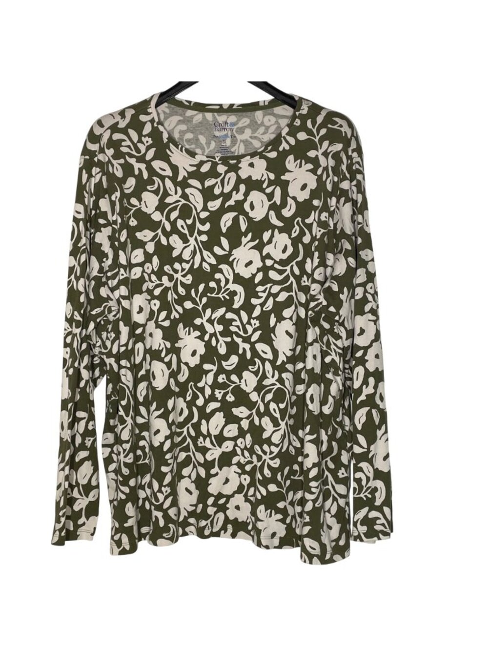 Croft & Barrow Classic Tee Big Floral Print Long Sleeve Top Sz 3X Cotton